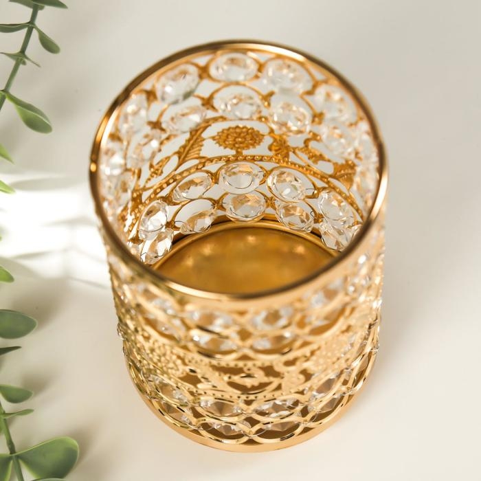 Подсвечник металл, стекло на 1 свечу Подсвечник металл, стекло на 1 свечу "Кристаллы и подсолнухи" золото 13х9х9 см