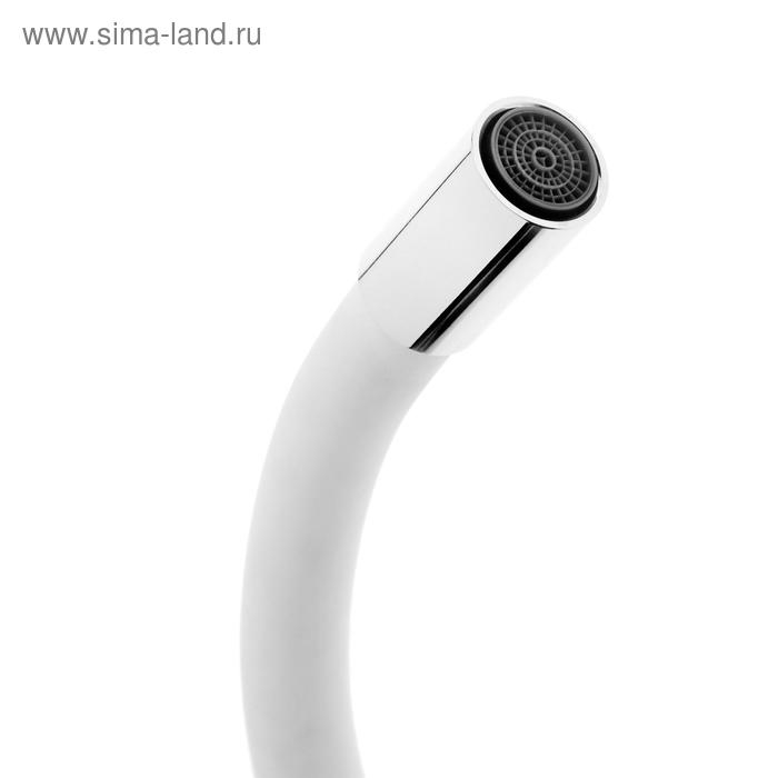 Смеситель для кухни ROEGEN RC014W, однорычажный, гибкий излив, цинк, белый, хром