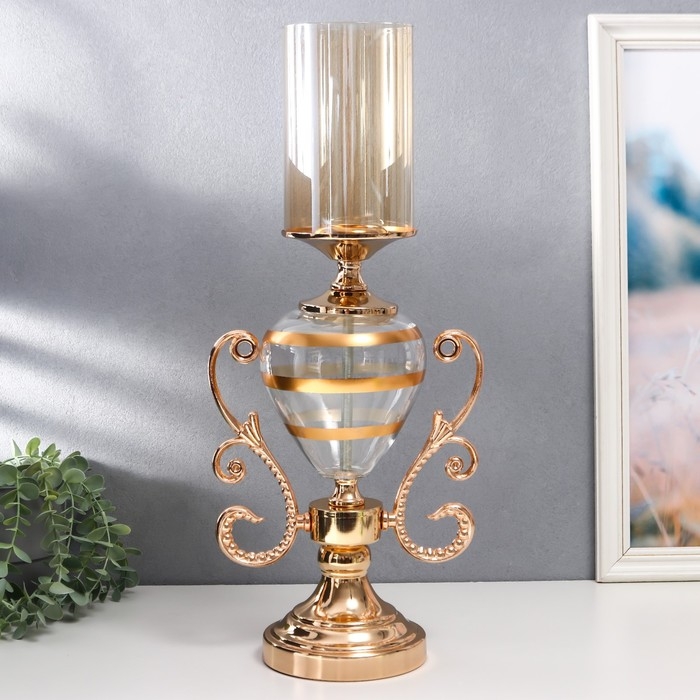 Подсвечник металл, стекло на 1 свечу Подсвечник металл, стекло на 1 свечу "Изящный кубок" золото 55х14х23 см