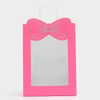 Пакет подарочный новогодний с окном "Бант" 30 х 22 х 14 см.