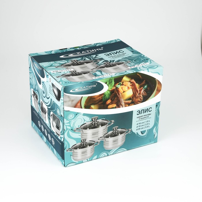 Набор кастрюль &laquo;Элис&raquo;, 3 предмета: 1,8 л, 2,5 л, 3,5 л, стеклянные крышки, индукция