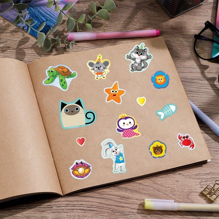 Наклейки детские, альбом 8 листов, &laquo;Милые зверушки&raquo;, 11 х 16 см