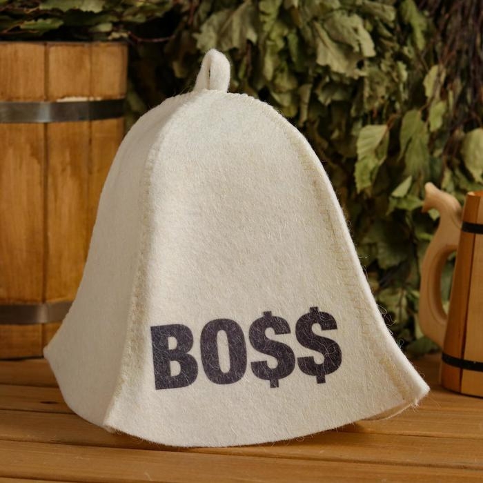 Шапка для бани Шапка для бани "BOSS" с принтом, белая
