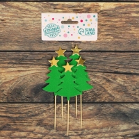 Шпажки &laquo;Ёлочка со звездой&raquo;, набор 5 шт., цвет зелёный