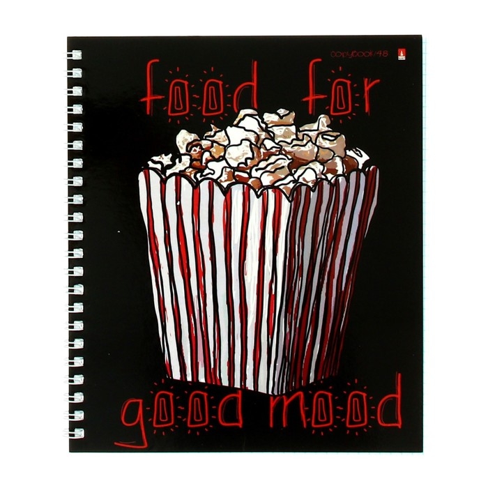 Тетрадь А5+, 48 листов в клетку на гребне FOOD IN BLACK, обложка мелованный картон, глянцевая ламинация, МИКС Тетрадь А5+, 48 листов в клетку на гребне FOOD IN BLACK, обложка мелованный картон, глянцевая ламинация, МИКС