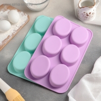 Форма для выпечки Доляна &laquo;Фигуры. Овал&raquo;, силикон, 28&times;16&times;2 см, 6 ячеек, цвет МИКС