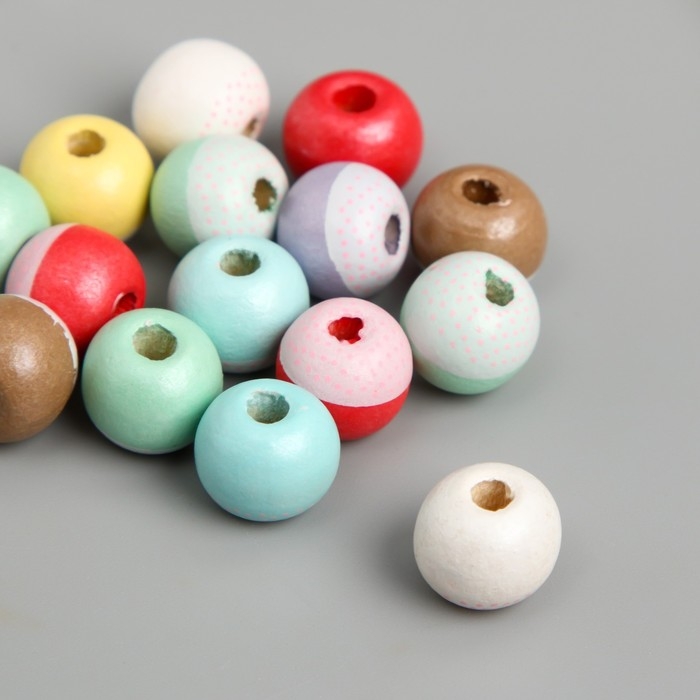 Бусины для творчества дерево "Крапинки на шариках" набор 15 шт d=1,2 см