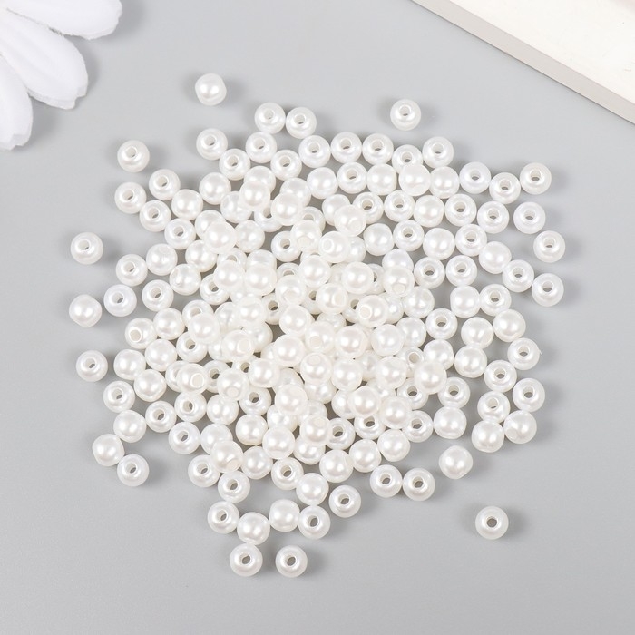 Набор бусин "Рукоделие" пластик, диаметр 5 мм, 25 гр, снежно-белый