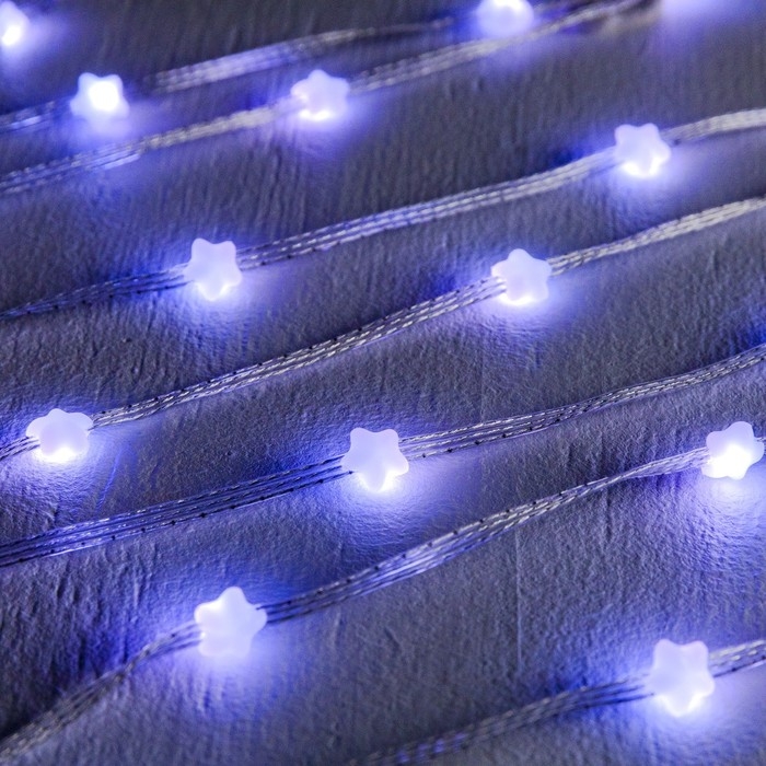 Умная гирлянда &laquo;Нить&raquo; 5 м роса с насадками &laquo;Звёздочки&raquo;, IP20, серебристая нить, 50 LED, пульт ДУ, приложение, свечение RGB, USB