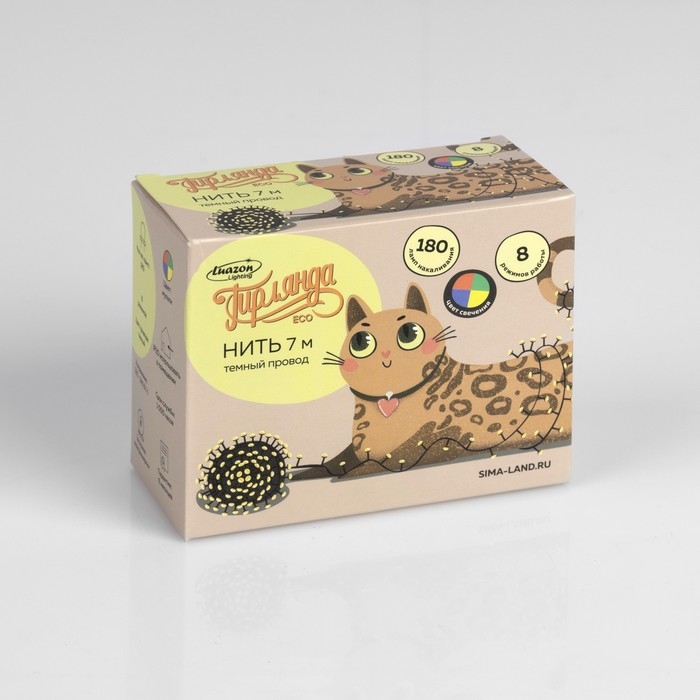 Гирлянда «Нить» 7 м, IP20, тёмная нить, 180 ламп, свечение мульти, 8 режимов, 220 В Гирлянда «Нить» 7 м, IP20, тёмная нить, 180 ламп, свечение мульти, 8 режимов, 220 В