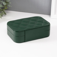 Шкатулка кожзам для украшений "Стёганная. Ромбы" тёмно-зелёная 11х16х5 см