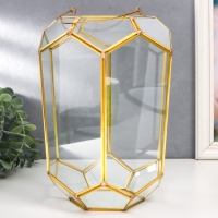 Подсвечник-ваза стекло металл на 1 свечу "Пятиугольные грани" золото, с ручкой 26х18х20 см