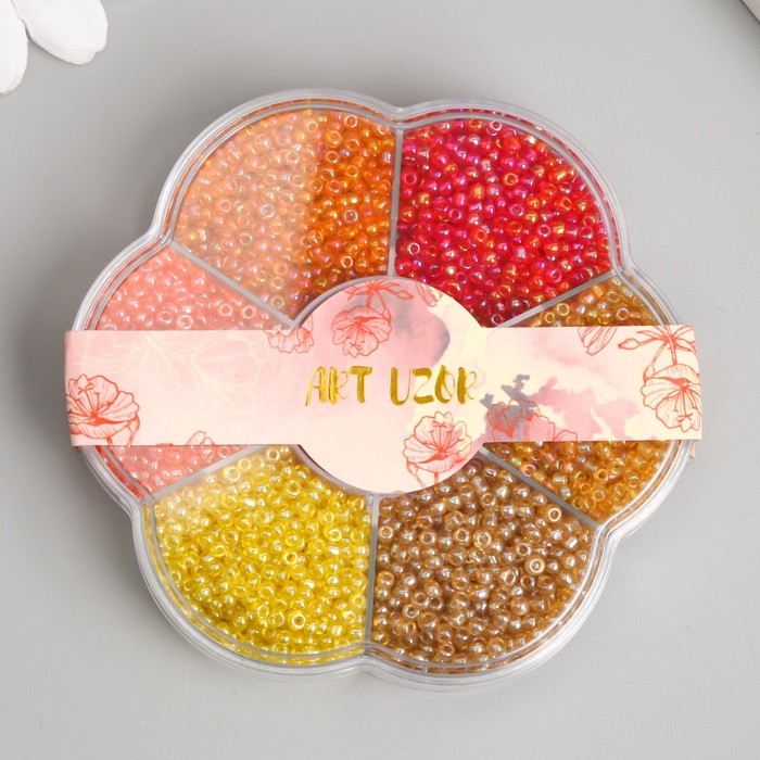 Бисер стекло 12/0 в цветке Бисер стекло 12/0 в цветке "Палитра красного" перелив. перламутр 7 цветов х 8 гр 8,2х8,2х2 см 990