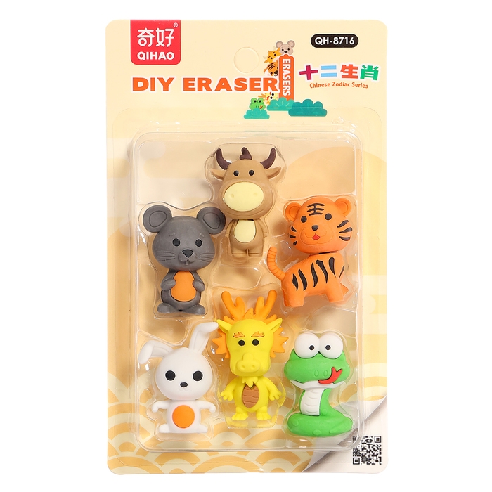 Игровой набор ластиков &laquo;Зверята&raquo;, 6 шт., МИКС