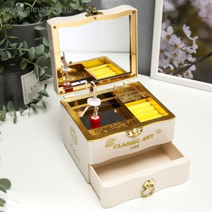 Шкатулка пластик музыкальная механическая Шкатулка пластик музыкальная механическая "Комод" белый 11х13,3х11,5 см