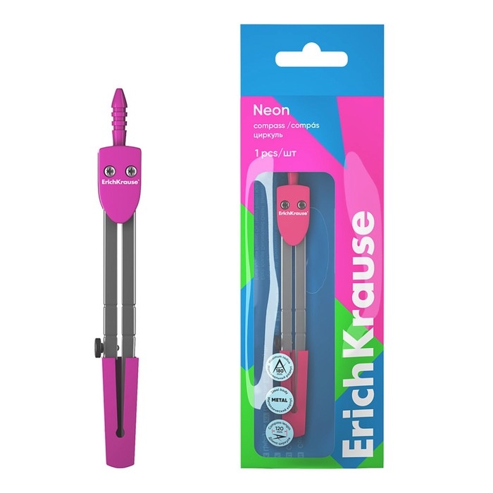 Циркуль металлический ErichKrause Циркуль металлический ErichKrause "Neon", 120мм, блистер, розовый