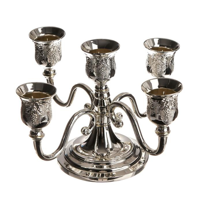 Подсвечник металл на 5 свечей Подсвечник металл на 5 свечей "Грозди винограда" цвет серебро 13х21,5х21,5 см