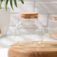 Банка стеклянная для сыпучих продуктов с пробковой крышкой «Бабл», 900 мл, 12×13,5 см Банка стеклянная для сыпучих продуктов с пробковой крышкой «Бабл», 900 мл, 12×13,5 см