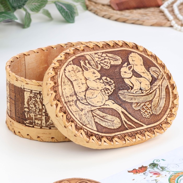 Шкатулка «Белки», береста Шкатулка «Белки», береста