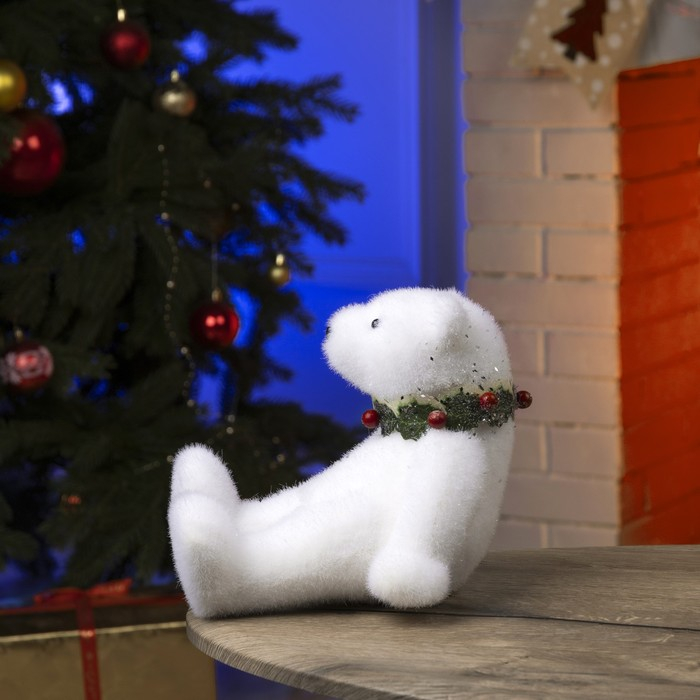 Светодиодная фигура &laquo;Мишка&raquo; 16 &times; 17 &times; 20 см, флок, батарейки CR2032х2 (в комплекте), свечение тёплое белое