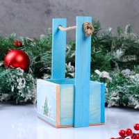 Кашпо деревянное, 15&times;12&times;8.5(25) см "Пауль и Любовь. Новогоднее, Снежинки, ёлочки", с принтом