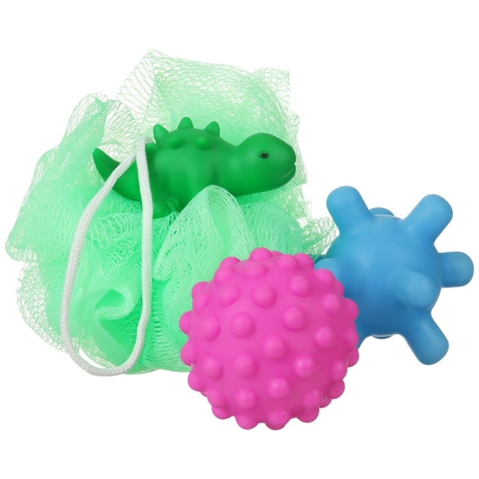 Набор для ванны &laquo;Динозавтрик&raquo;, мочалка с игрушкой, 2 тактильных мячика, Крошка Я