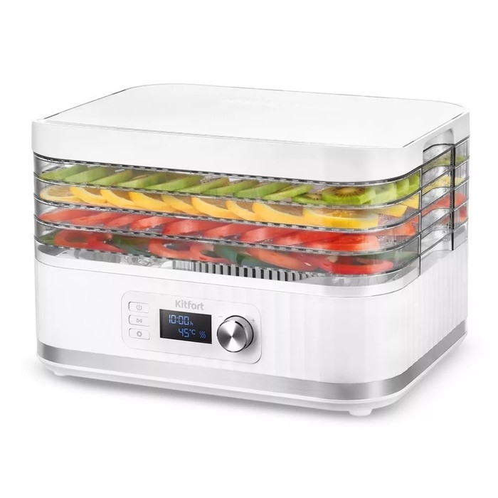 Сушилка для овощей и фруктов Kitfort КТ-1959, 450 Вт, 5 ярусов, таймер, белая Сушилка для овощей и фруктов Kitfort КТ-1959, 450 Вт, 5 ярусов, таймер, белая