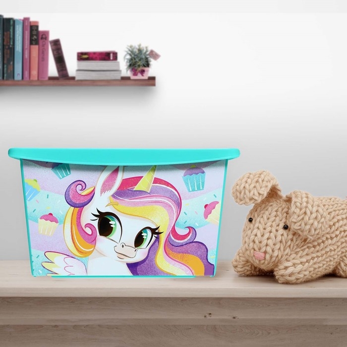 Ящик для игрушек с крышкой, «Радужные единорожки», объём 30 л, цвет бирюзовый Ящик для игрушек с крышкой, «Радужные единорожки», объём 30 л, цвет бирюзовый