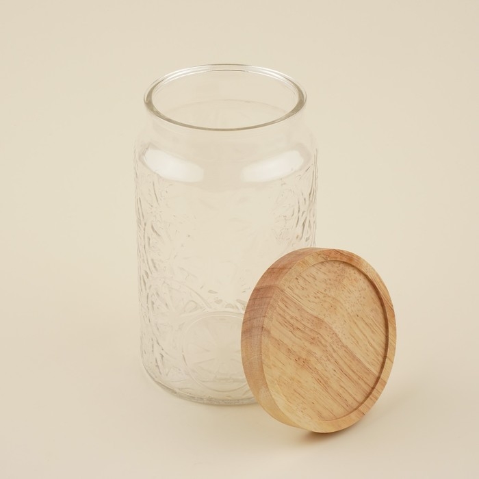 Банка стеклянная для хранения сыпучих продуктов SL Home &laquo;Валенсия&raquo;, 2 л, 12&times;20 см, с деревянной крышкой