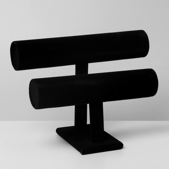 Подставка для часов, браслетов, двухуровневая, флок, 25,5&times;13&times;19 см, d=5 см, цвет чёрный