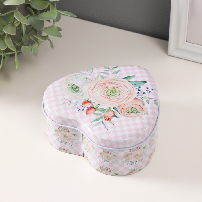 Шкатулка металл сердце Шкатулка металл сердце "Нежность цветов" набор 3 шт 10,5х12,6х5 см