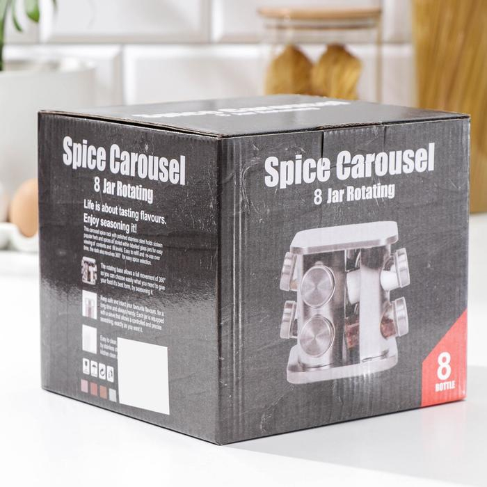 Набор для специй из стекла на подставке &laquo;Шеф&raquo;, 85 мл, 8 предметов, 19&times;16 см, цвет чёрный