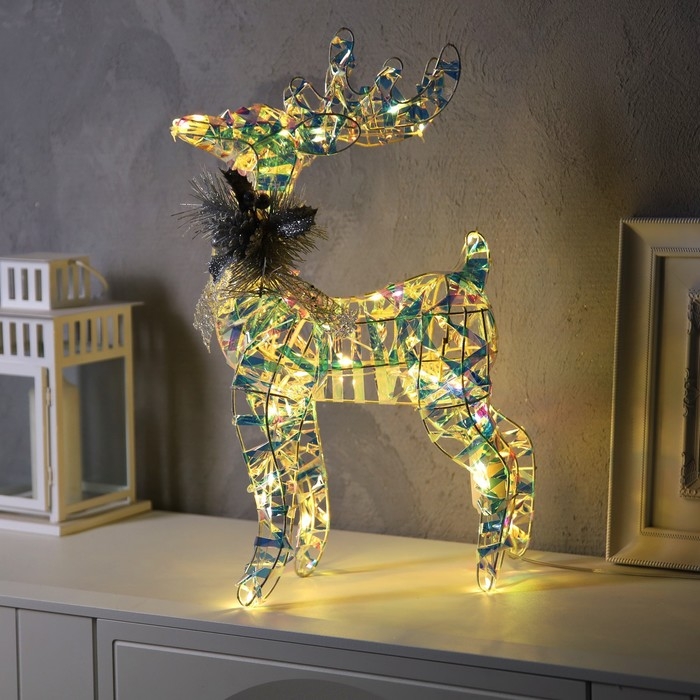Светодиодная фигура &laquo;Олень&raquo;, 30 &times; 52 &times; 14 см, текстиль, металл, 220 В, свечение тёплое белое
