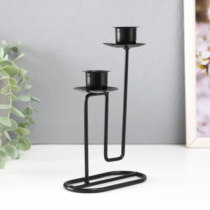 Подсвечник металл на 2 свечи Подсвечник металл на 2 свечи "Кривая линия" d=2 см чёрный 11,5х6х17 см