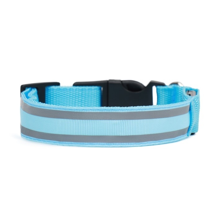 Ошейник с подсветкой Двойная полоса размер XL, ОШ 52-60 х 2,5 см, 3 режима свечения голубой