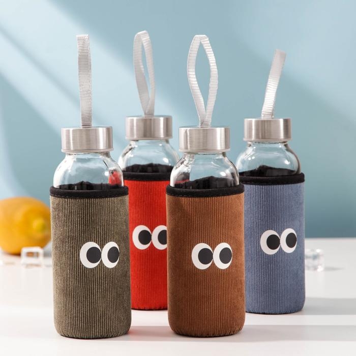 Бутылка для воды стеклянная в чехле &laquo;Глаза&raquo;, 300 мл, h=17,5 см, рисунок МИКС