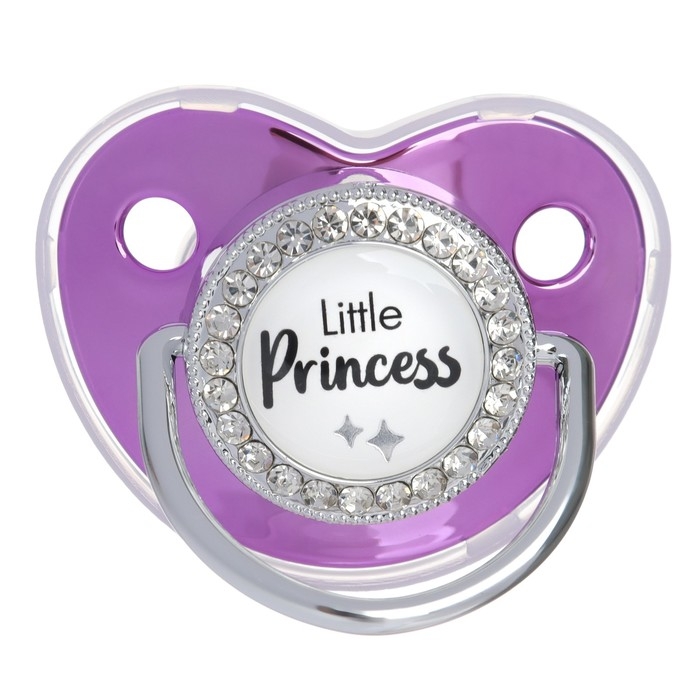 Соска - пустышка силиконовая ортодонтическая «LITTLE PRINCESS», от 6 мес., с колпачком + держатель - цепочка, цвет розовый/серебло, стразы Соска - пустышка силиконовая ортодонтическая «LITTLE PRINCESS», от 6 мес., с колпачком + держатель - цепочка, цвет розовый/серебло, стразы