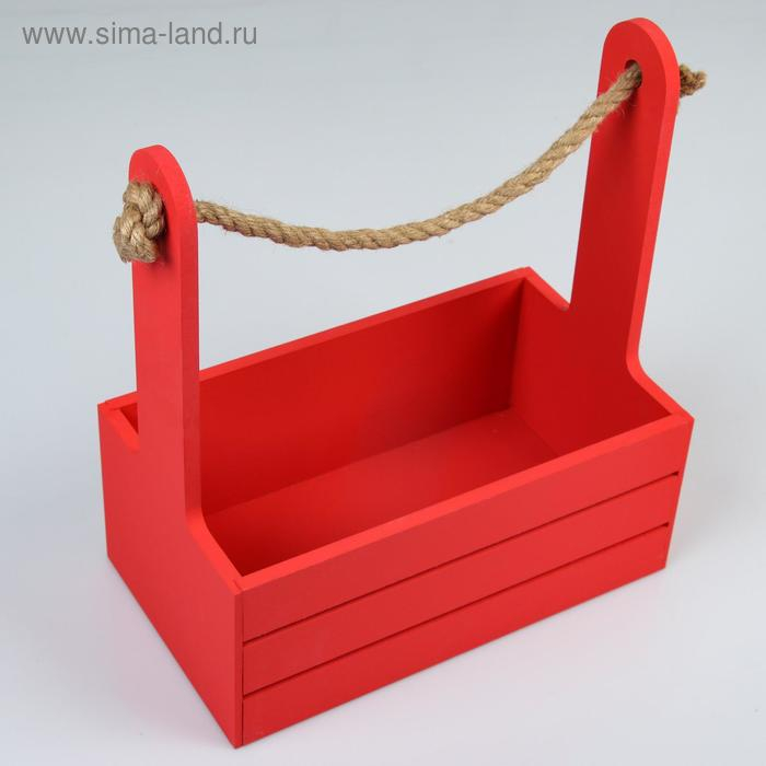 Кашпо деревянное 25.5&times;15&times;30 см "Аром", ручка канат, красное