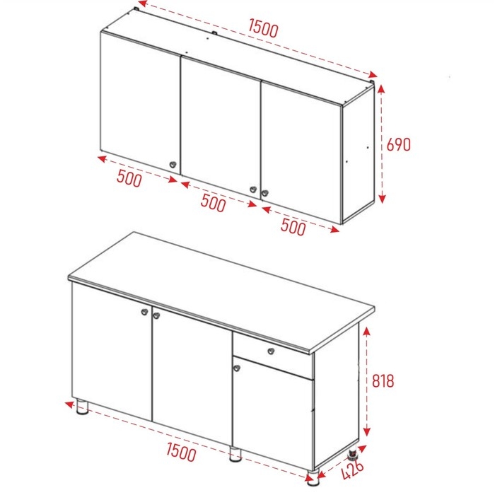 Кухонный гарнитур Поинт 1500, Белый фасад/Белый корпус Кухонный гарнитур Поинт 1500, Белый фасад/Белый корпус