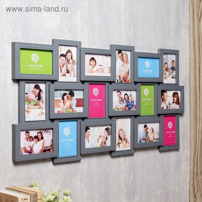 Фоторамка пластик на 18 фото 10х15 см "Генеалогическое дерево" серая 46х89,5 см