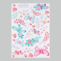 Наклейка интерьерная цветная "Акварельные бабочки в цветах" 50х70 см