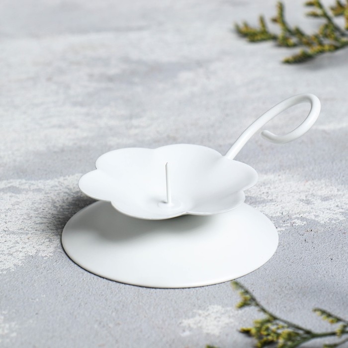 Подсвечник Подсвечник "Цветок Н" металл на 1 свечу , 9х3,5 см, белый