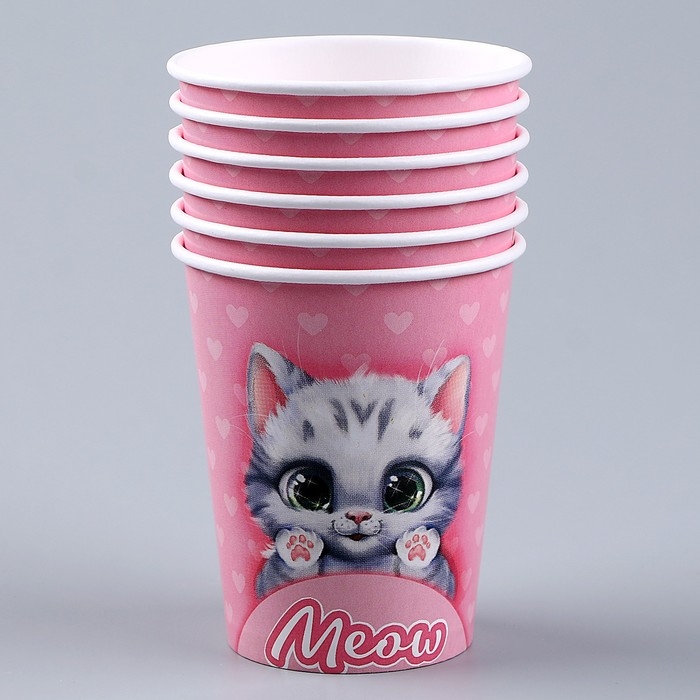 Набор бумажной посуды одноразовый Котик&raquo;: 6 тарелок, 1 гирлянда, 6 стаканов