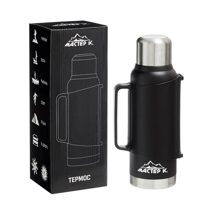 Термос, 1.2 л, Движение Термос, 1.2 л, Движение "Мастер К", сохраняет тепло 48 ч, с кружкой, черный
