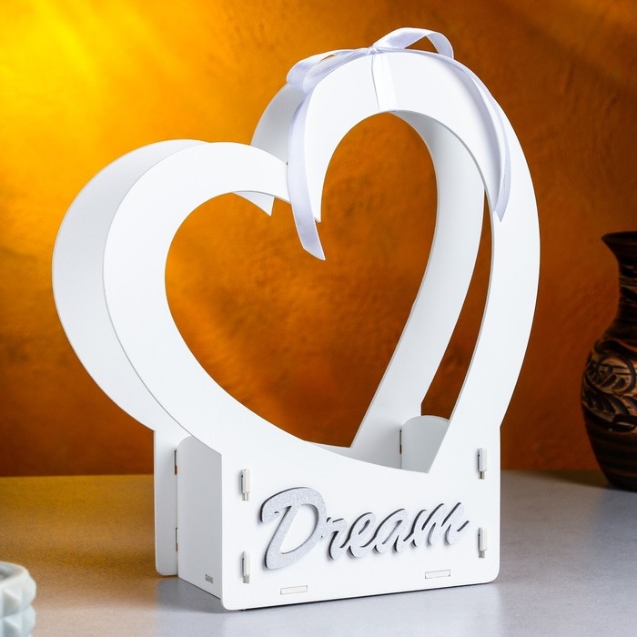 Кашпо деревянное-сердце "Dream", 24х10х27,5 см, дуб, белый