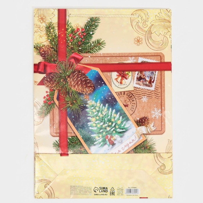 Пакет подарочный новогодний ламинированный &laquo;С Новым годом!&raquo;, L 28 х 38 х 9 см