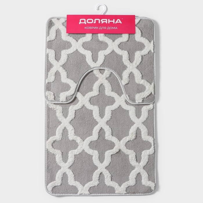 Набор ковриков для ванной и туалета Доляна &laquo;Трафарет&raquo;, 2 шт, 40&times;50, 50&times;80 см, цвет серый