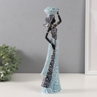 Сувенир полистоун "Африканка с тарелкой на голове" белый с синим 10,5х6,5х33 см