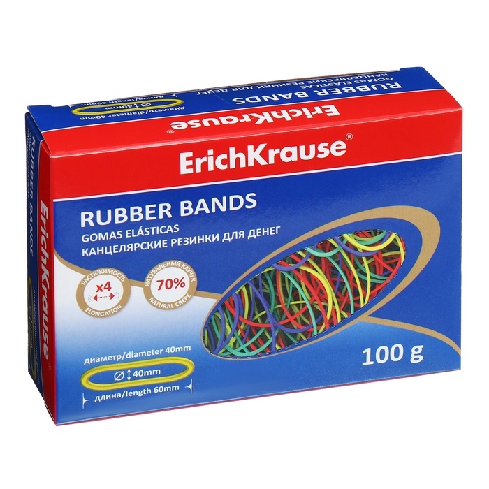Банковская резинка, 100 г, ErichKrause, диаметр 40 мм, длина 60 мм, в коробке-деспенсере, микс Банковская резинка, 100 г, ErichKrause, диаметр 40 мм, длина 60 мм, в коробке-деспенсере, микс