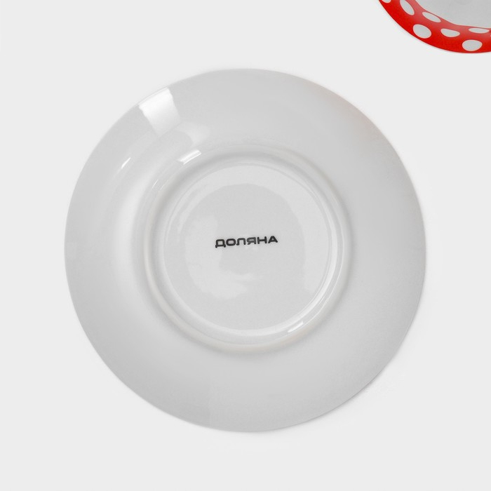 Сервиз чайный керамический на металлической подставке Доляна &laquo;Горох&raquo;,13 предметов на подставке: 6 чашек 210 мл, 6 блюдец - d=14 см, чайник 950 мл, цвет красный